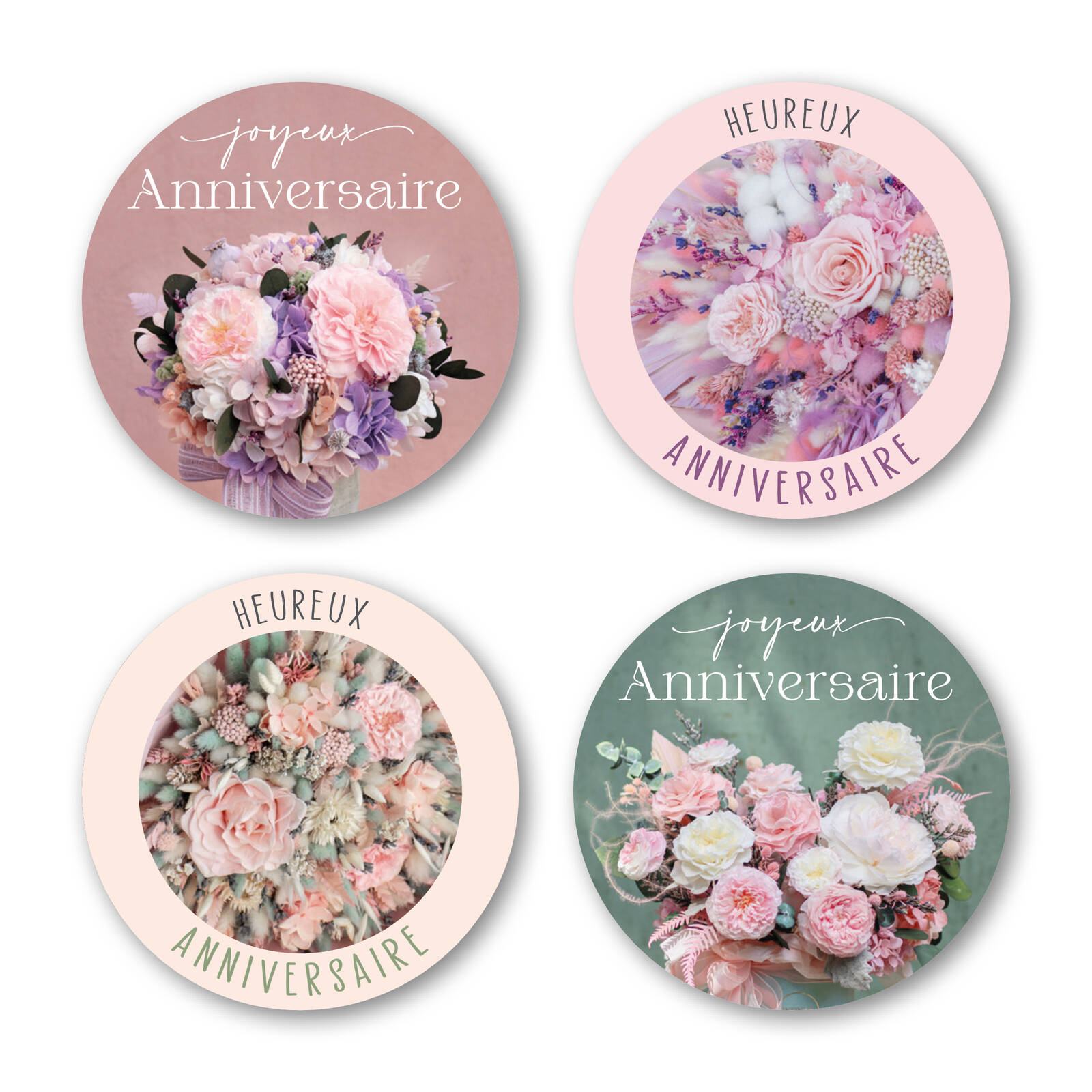 Stickers Ronds Joyeux Anniversaire - Par Rouleau